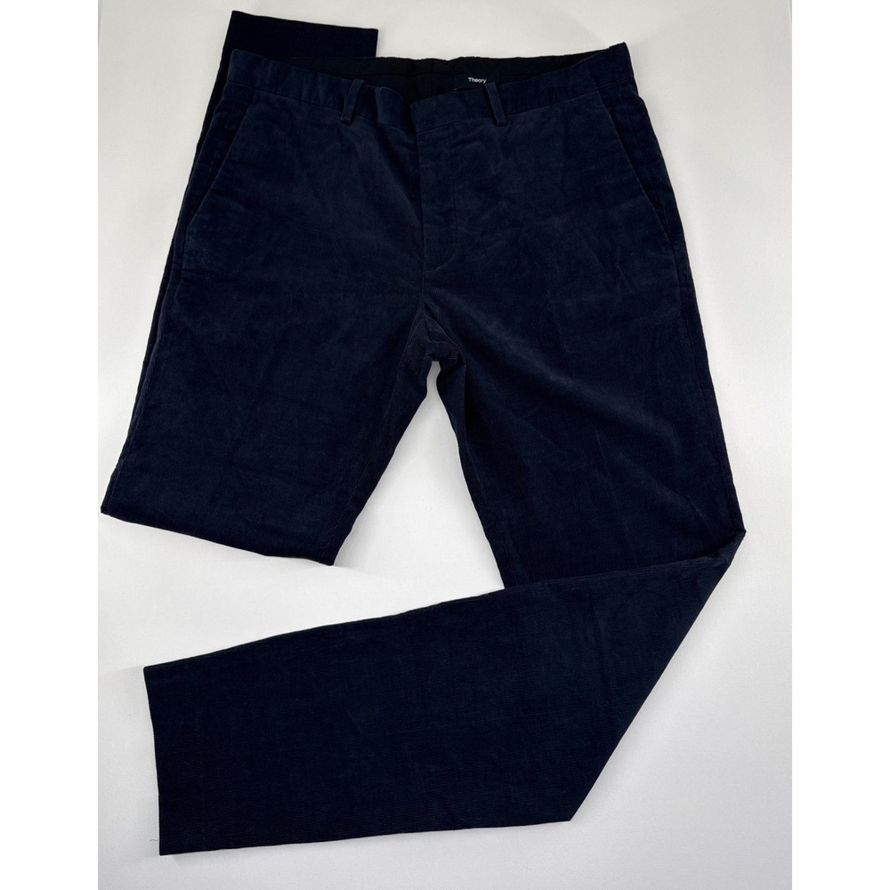 Theory Zaine T Navy Blue Stretch Corduroy Slim Fit Pants Mens 33x32 N0874201